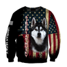 Black Husky Siberian American Flag 3D All Over Print Hoodie