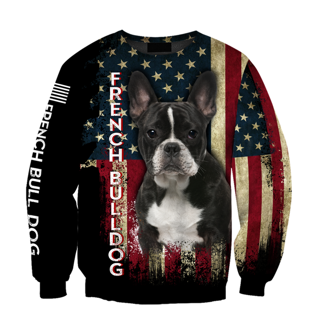 French Bulldog American Flag 3D All Over Print Hoodie