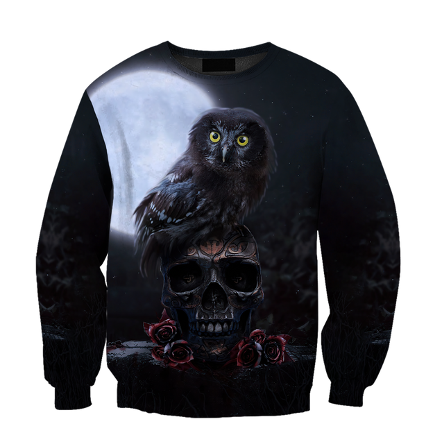 Skull And Owl All Over Printed Hoodie For Men And Women MEI