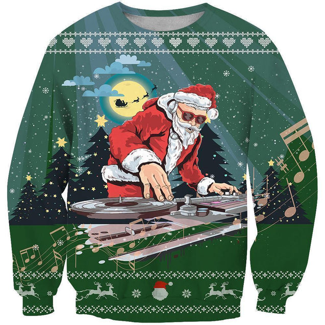 3D All Over Print Green Santa DJ Shirts-Apparel-Phaethon-Sweatshirt-S-Vibe Cosy™