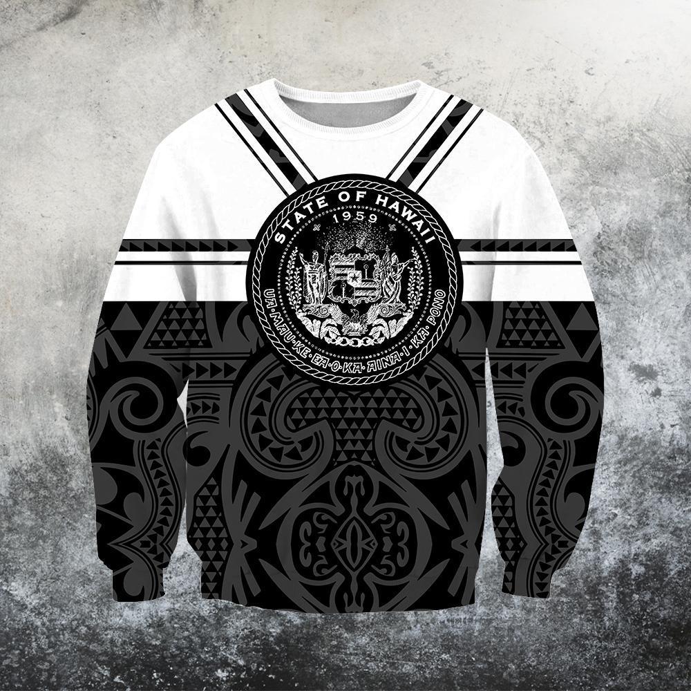 Hawaii Coat Of Arms Hoodie - Black And White J9-ALL OVER PRINT HOODIES (P)-Phaethon-Sweat Shirt-5XL-Vibe Cosy™