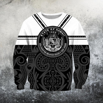 Hawaii Coat Of Arms Hoodie - Black And White J9-ALL OVER PRINT HOODIES (P)-Phaethon-Sweat Shirt-5XL-Vibe Cosy™