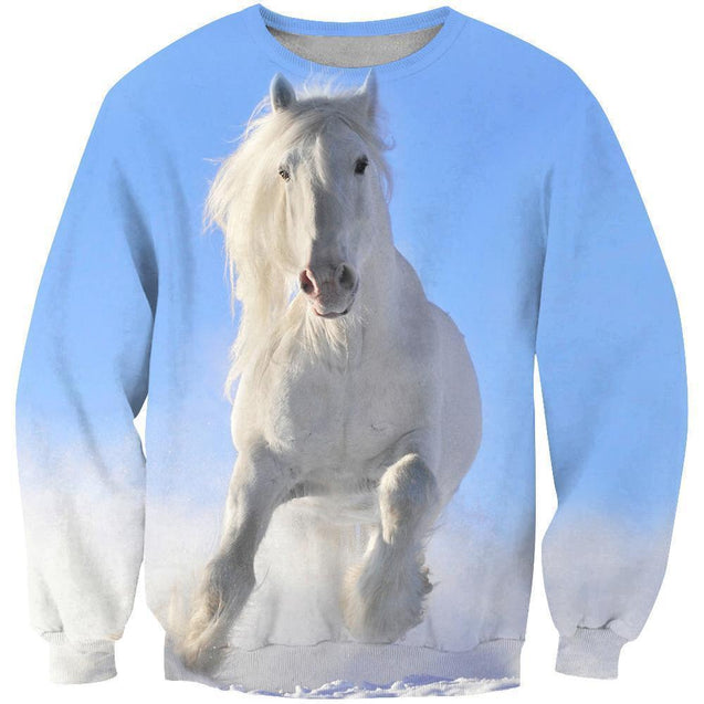 3D All Over Print White Horse Blue Sky Shirts-Apparel-NNK-Sweatshirt-S-Vibe Cosy™