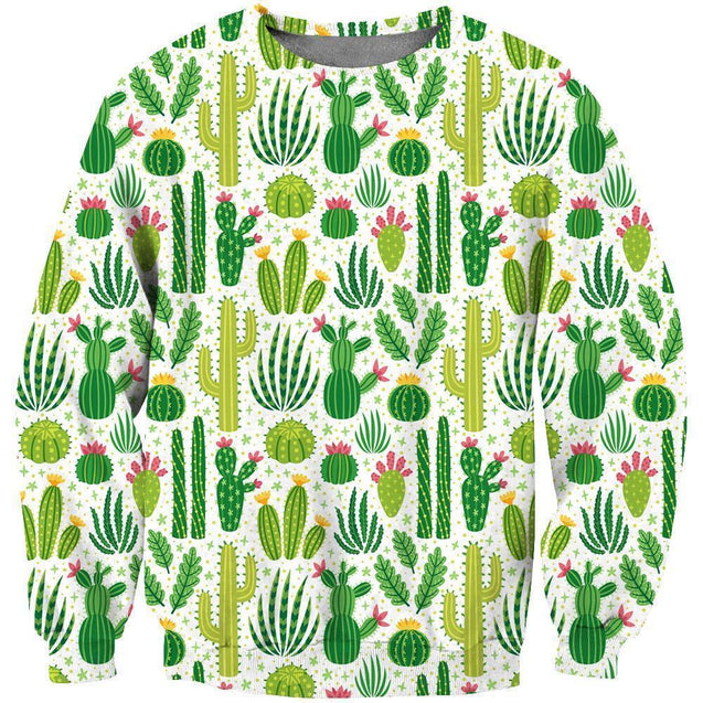 3D All Over Printing Green Cacti And Flower Hoodie-Apparel-NTH-Sweatshirt-S-Vibe Cosy™