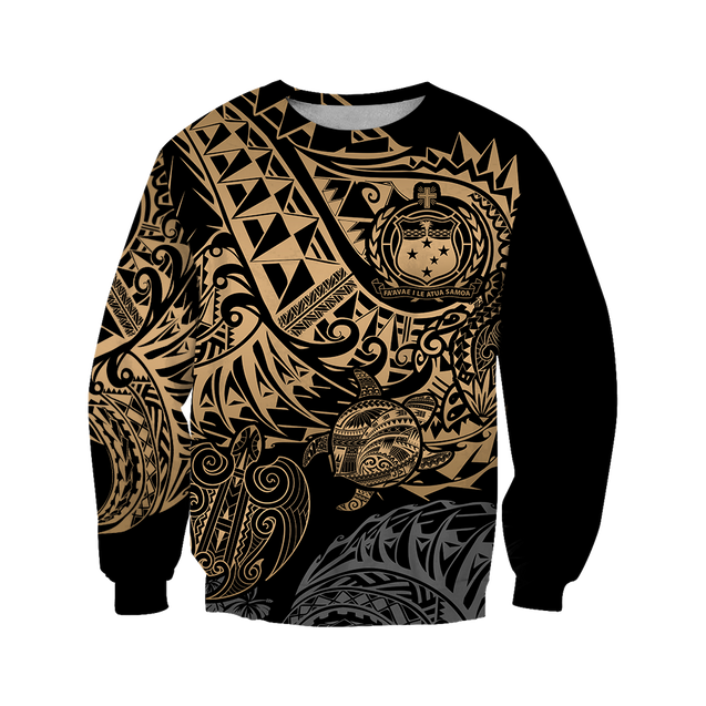 Samoa Polynesian Hoodie - Gold Turtle Flowing 3d all over printed shirt and short for man and women JJ120202 PL-Apparel-PL8386-Sweatshirt-S-Vibe Cosy™