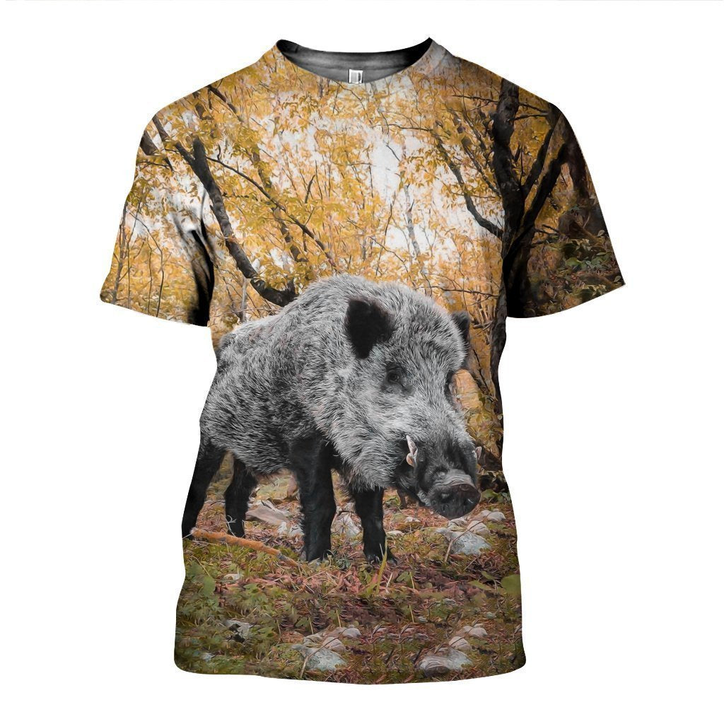 3D All Over Printed Autumn Hunting Boar Shirts and Shorts-Apparel-HP Arts-T-Shirt-S-Vibe Cosy™