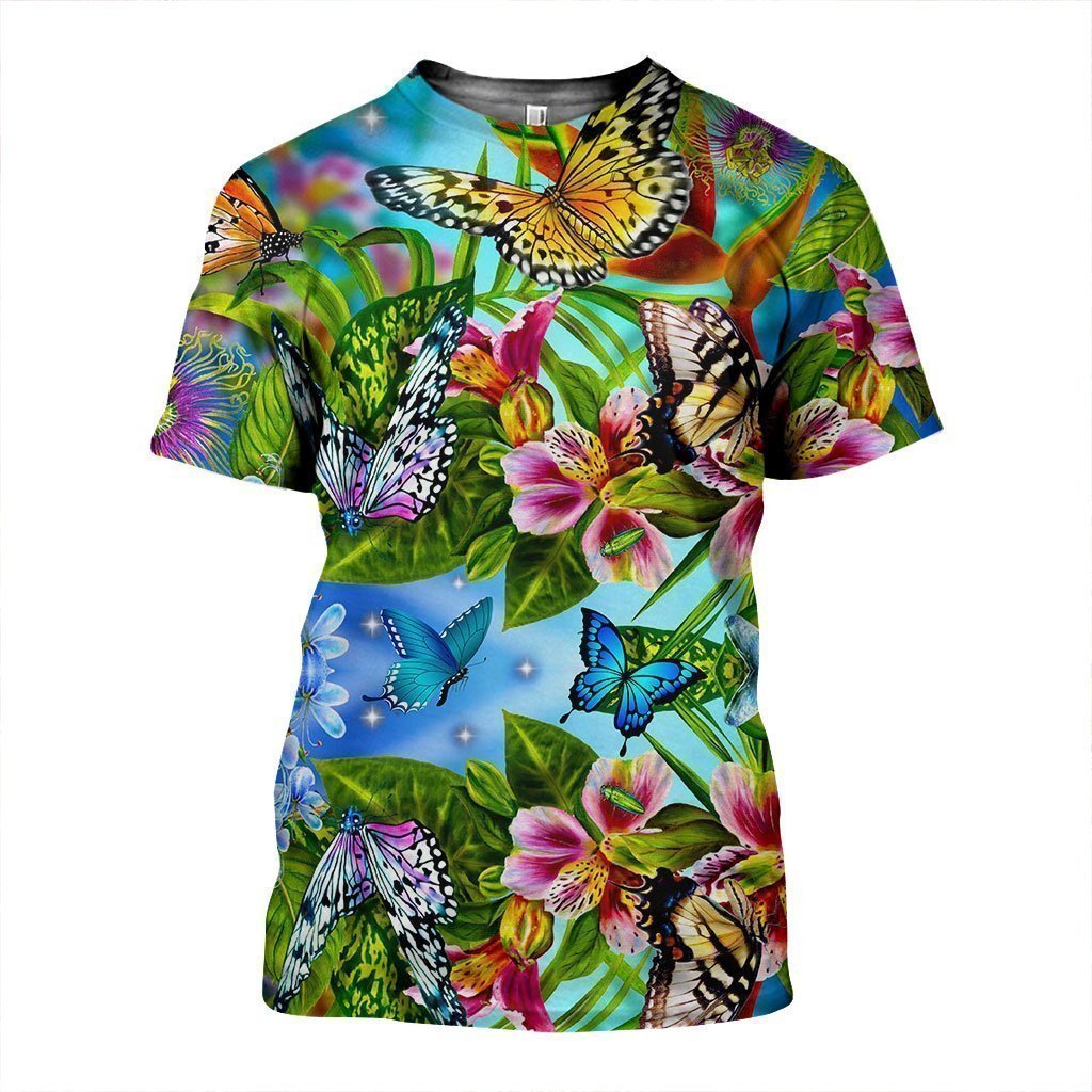 3D All Over Printed Flower Butterflies Shirts And Shorts-Apparel-HP Arts-T-Shirt-S-Vibe Cosy™