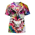3D All Over Printed Colorful Owl Shirts and Shorts-Apparel-HP Arts-T-Shirt-S-Vibe Cosy™