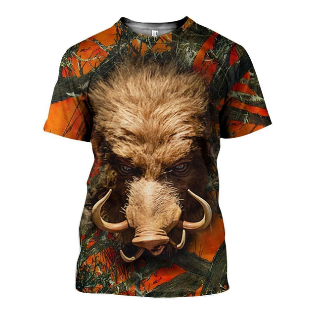 3D Printed Orange Camo Boar Hunting Clothes-Apparel-HP Arts-T-Shirt-S-Vibe Cosy™