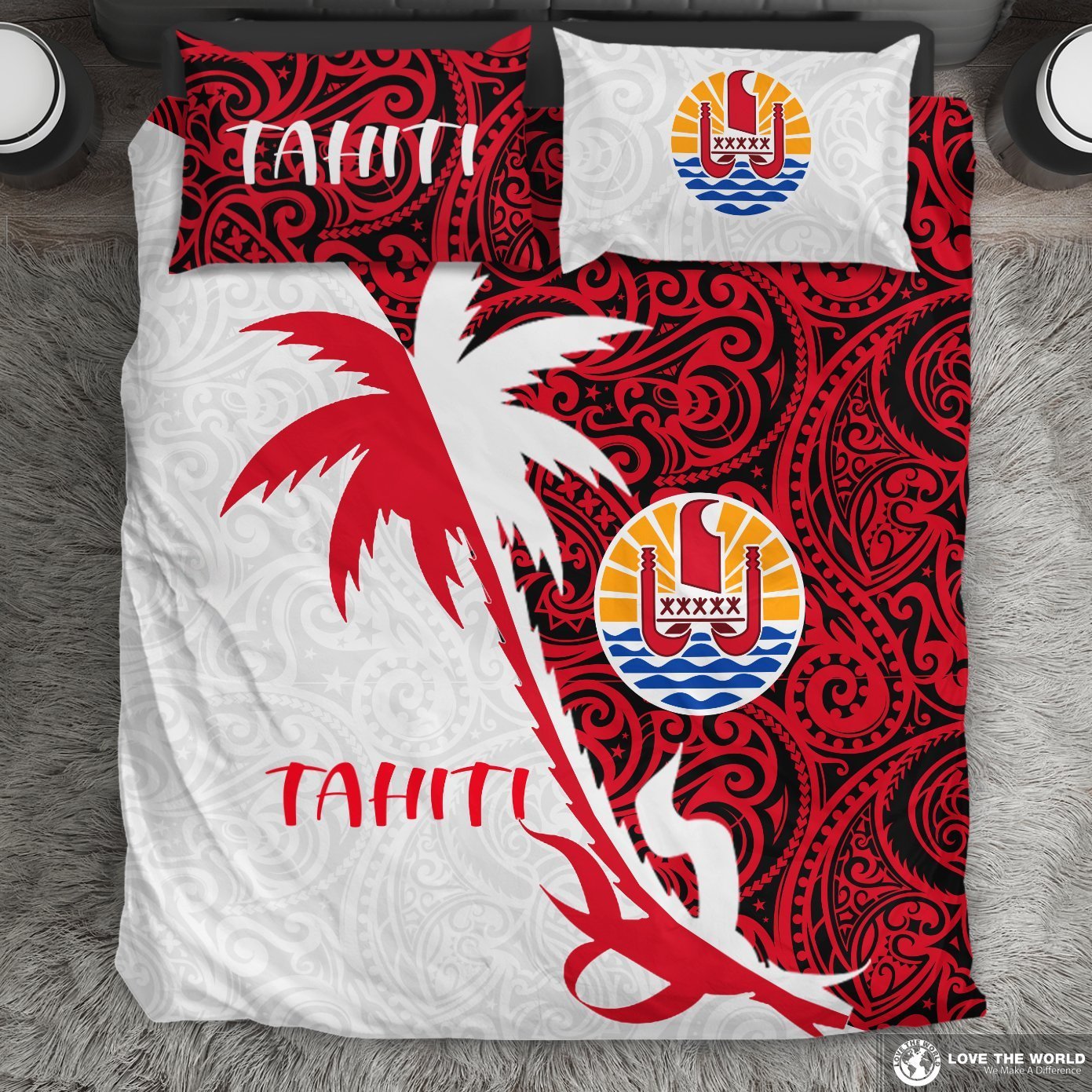 Tahiti Polynesian Coconut Tree Bedding Set K4-BEDDING SETS-Khanh Arts-US Queen/Full-Vibe Cosy™