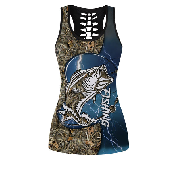 Bass Fishing - lines blue tattoos Camo Combo Legging + Tank TR300306 - Amaze Style™-Apparel