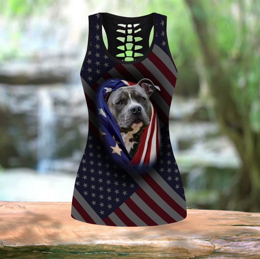 Pitbull Dog American Flag Combo Tank + Legging TA061806-Apparel-TA-S-S-Vibe Cosy™