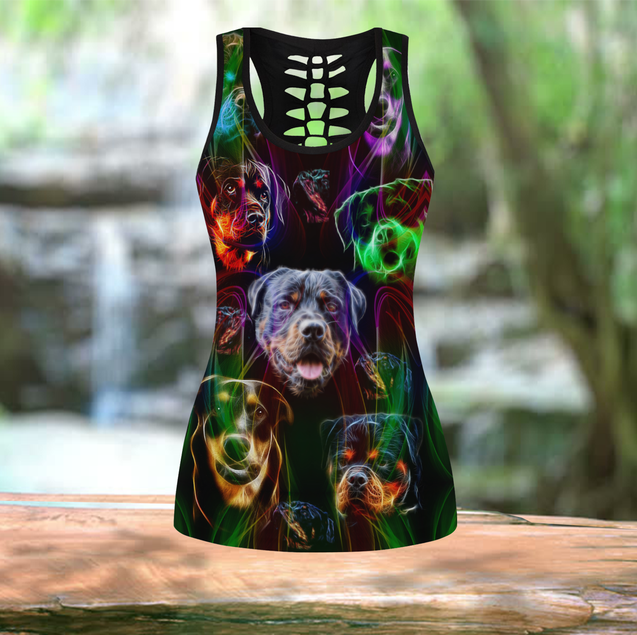 Rottweiler colorful tattoos legging + hollow tank combo JJW18092002S