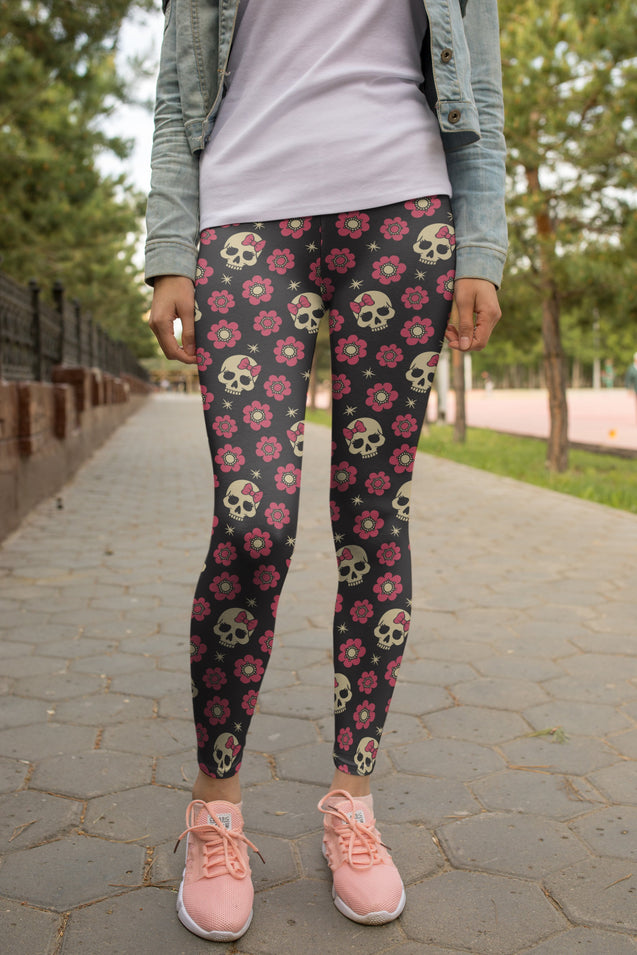 3D All Over Print Brown Skull and flower Legging-Apparel-Khanh Arts-Legging-S-Vibe Cosy™