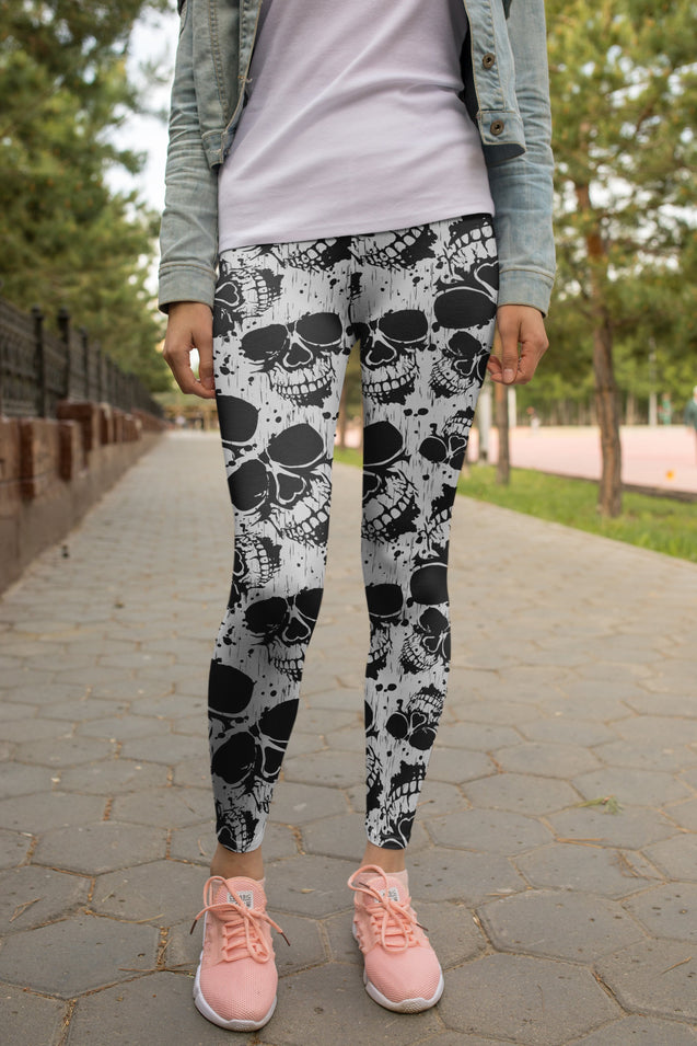 3D All Over Print Black Skull Legging-Apparel-Khanh Arts-Legging-S-Vibe Cosy™