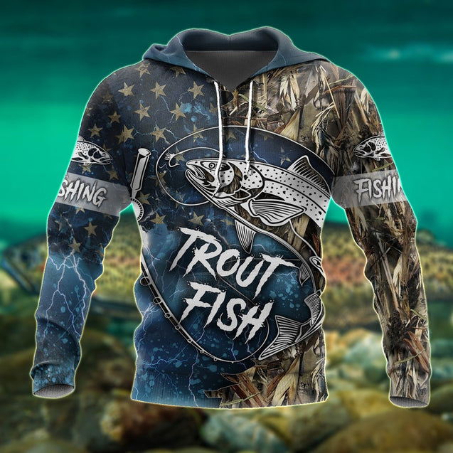 Trout Fishing 3D all over shirts for men and women blue color TR211201 - Amaze Style™-Apparel