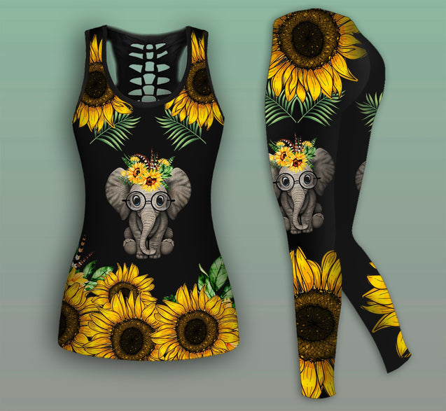 Elephant Sunflower Combo Tank + Legging-Apparel-TA-S-S-Vibe Cosy™