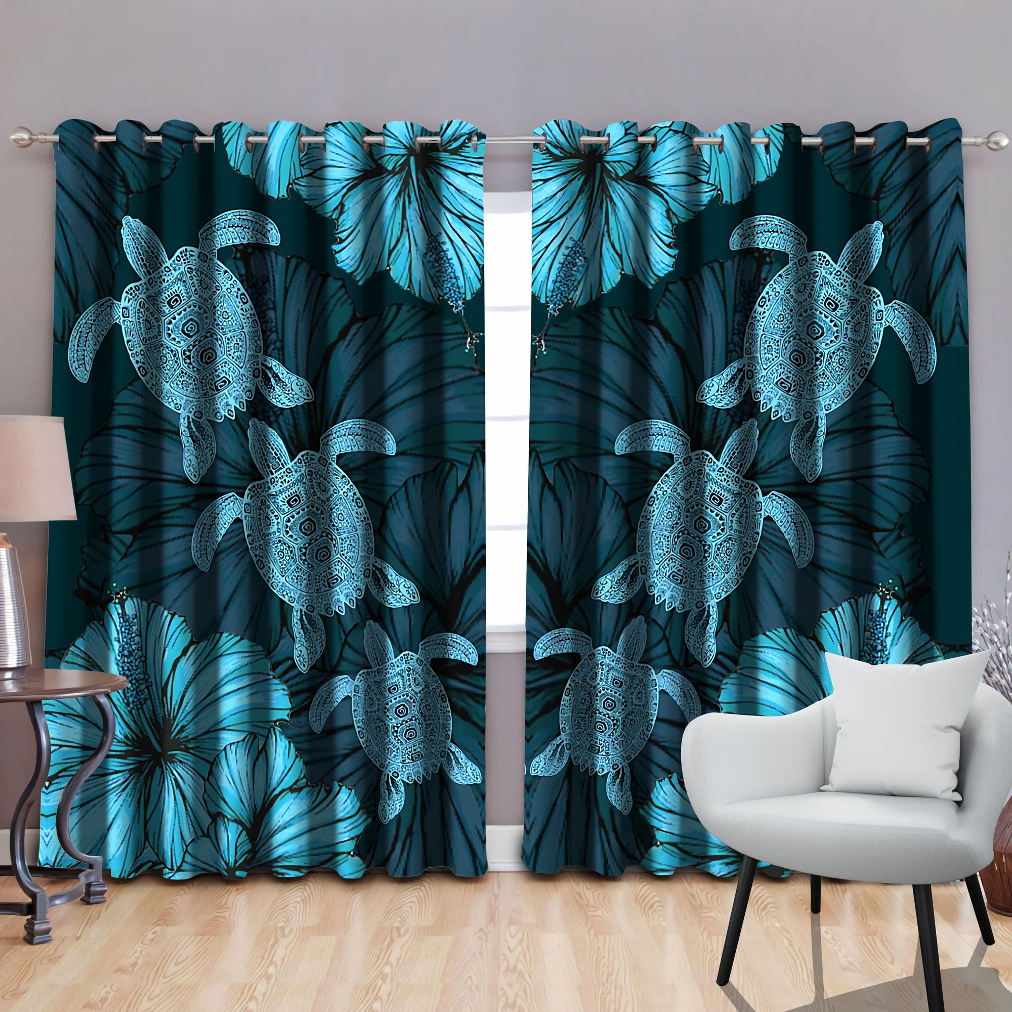 Turtle hawaii art blackout thermal grommet window curtains HAC170404-HG-HG-52'' x 63''-Vibe Cosy™