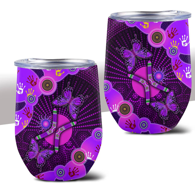 Aboriginal Naidoc Week 2021 Purple Butterflies Wine Tumbler