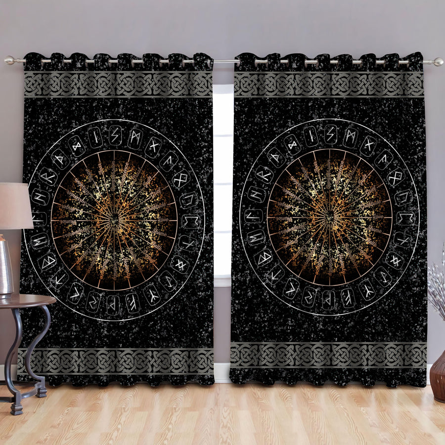 Vikings - Circle Of Healing Runes Thermal Grommet Window Curtains-Curtains-HP Arts-52'' x 63''-Vibe Cosy™