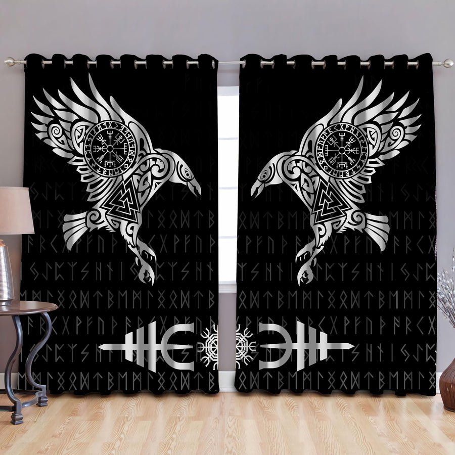 Vikings - The Raven of Odin Tattoo Blackout Thermal Grommet Window Curtains-Curtains-HP Arts-52'' x 63''-Vibe Cosy™