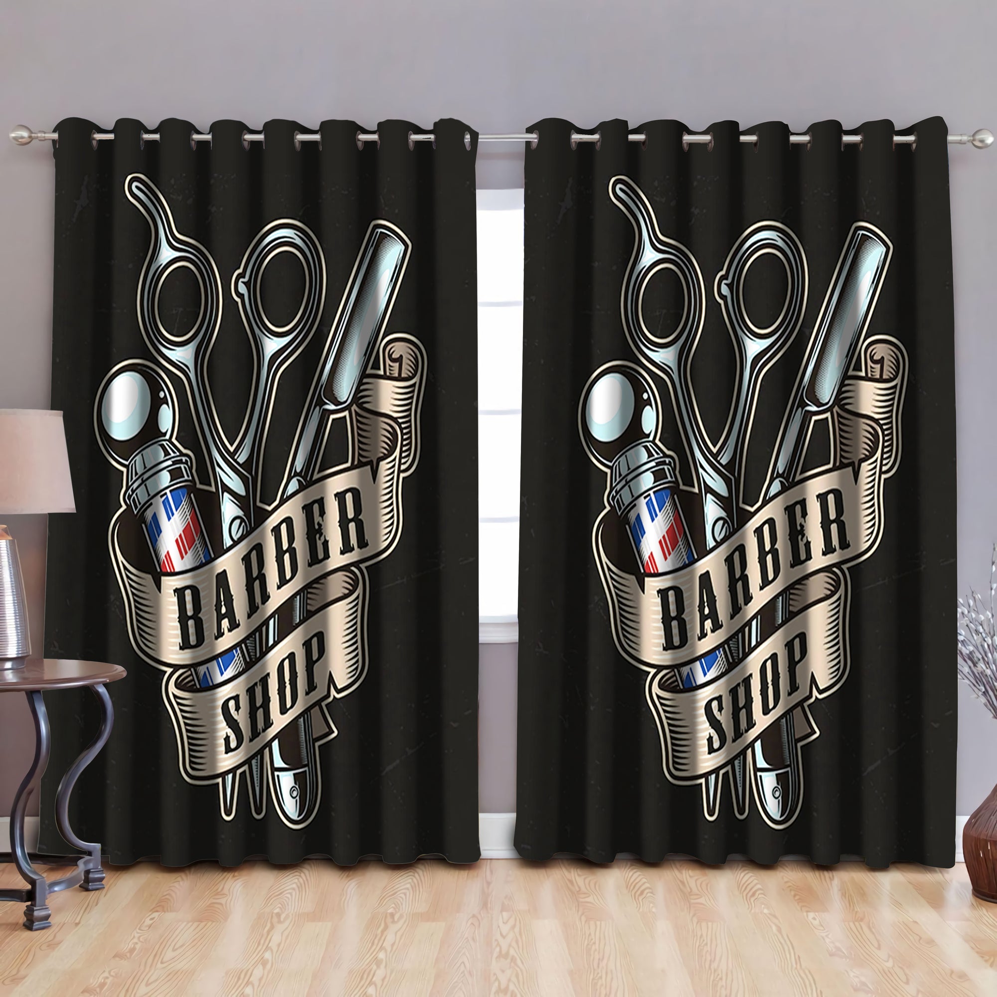 Barber Shop Blackout Thermal Grommet Window Curtains HAC110503 NM-NM-52'' x 63''-Vibe Cosy™