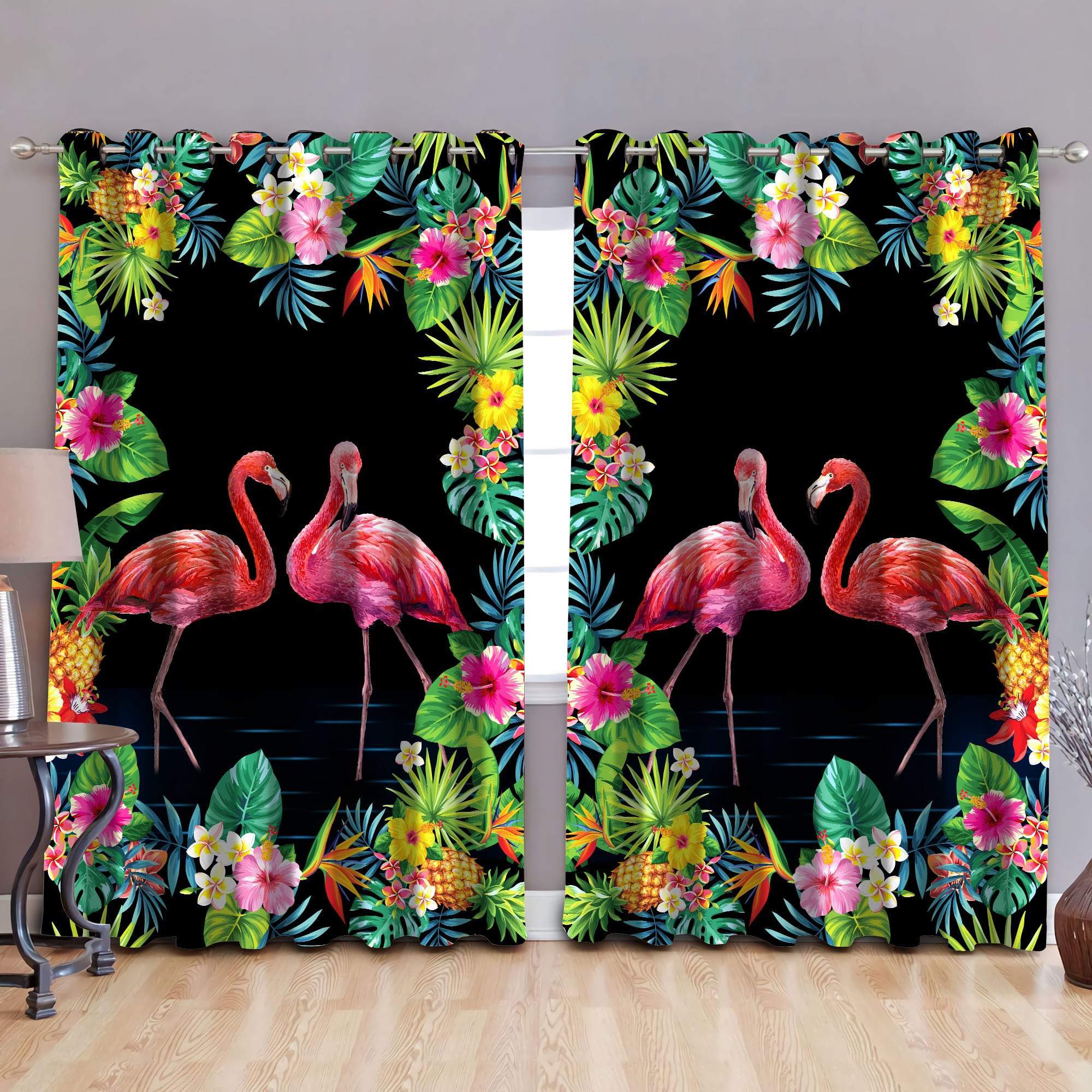 Love Gift Beautiful Tropical Background Flamingo Curtains AM082018-MEI