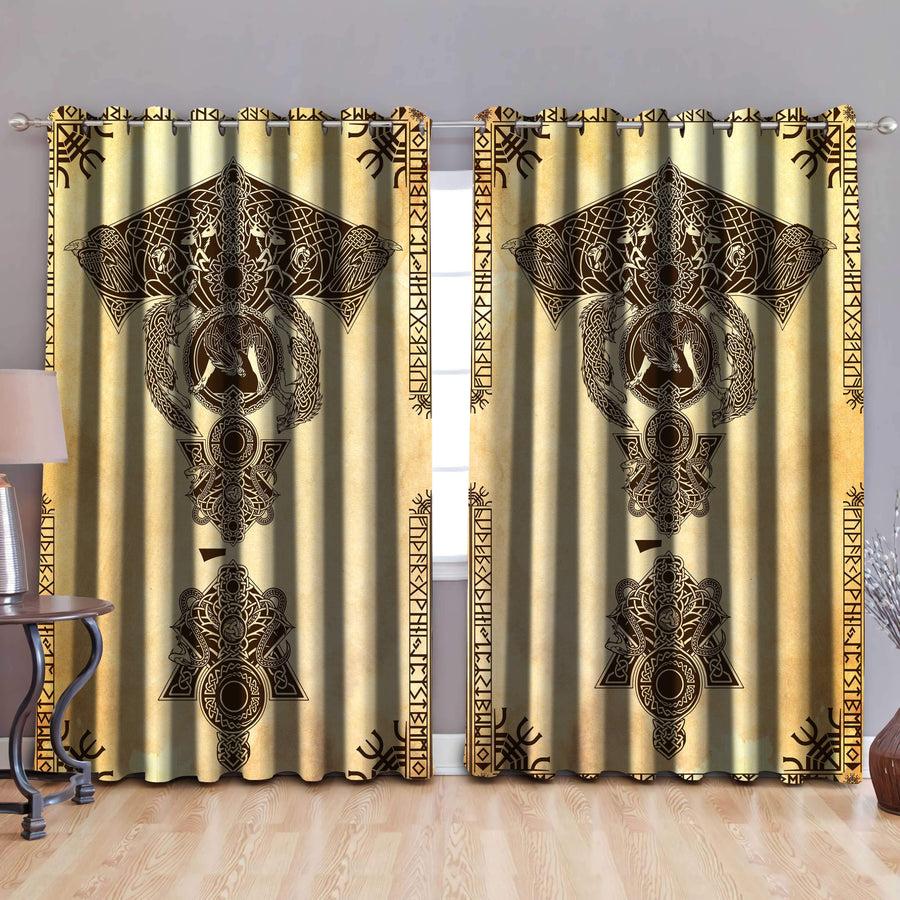 Viking Tattoo Ve2 Blackout Thermal Grommet Window Curtains-Curtains-HP Arts-52'' x 63''-Vibe Cosy™