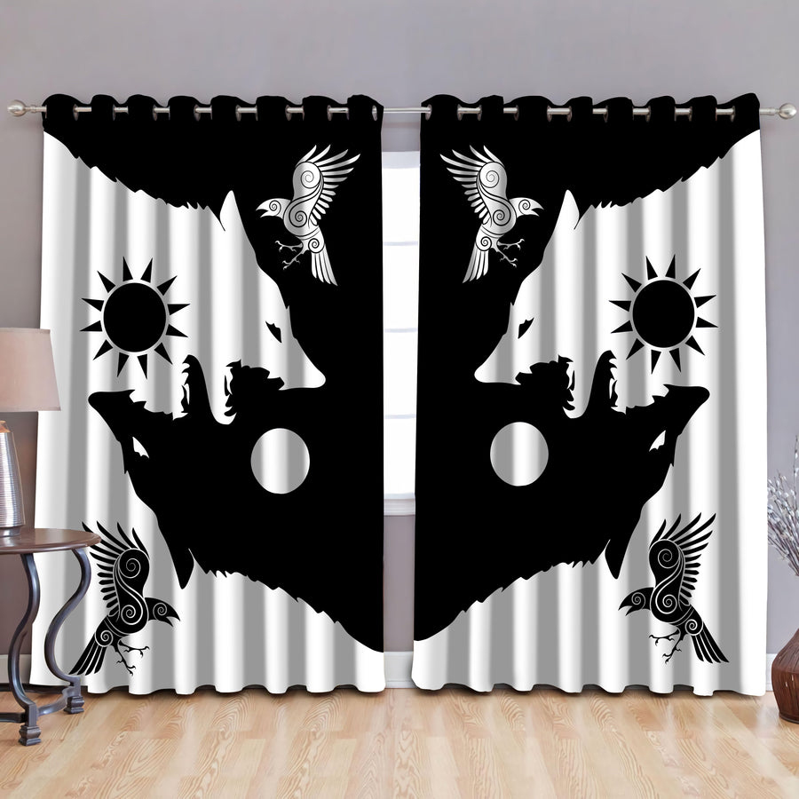 Vikings - Skoll and Hati Blackout Thermal Grommet Window Curtains-Curtains-HP Arts-52'' x 63''-Vibe Cosy™