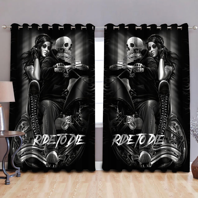 Skull Motobike Ride To Die Blackout Thermal Grommet Window Curtains DQB08102004
