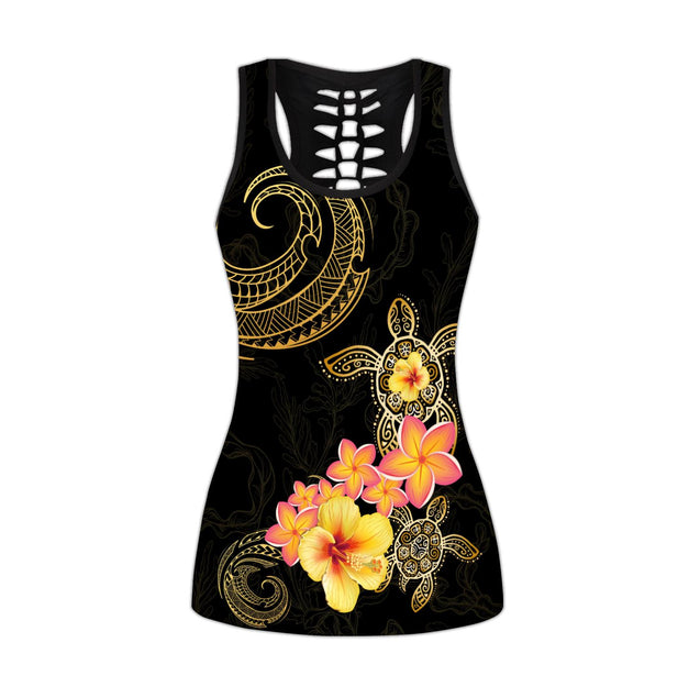 Polynesian Tattoo Turtle Hibiscus Frangipani Legging & Tank top-ML