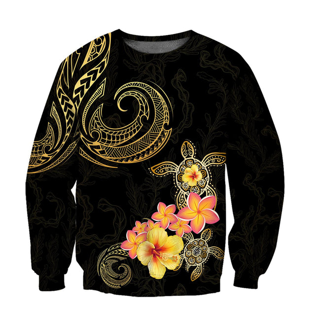 Amazing Polynesian Tattoo Turtle Hibiscus Frangipani Hoodie-ML