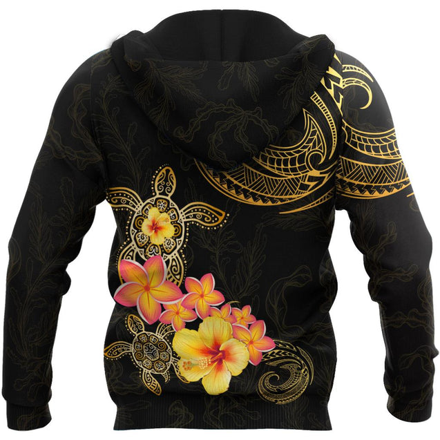Amazing Polynesian Tattoo Turtle Hibiscus Frangipani Hoodie-ML