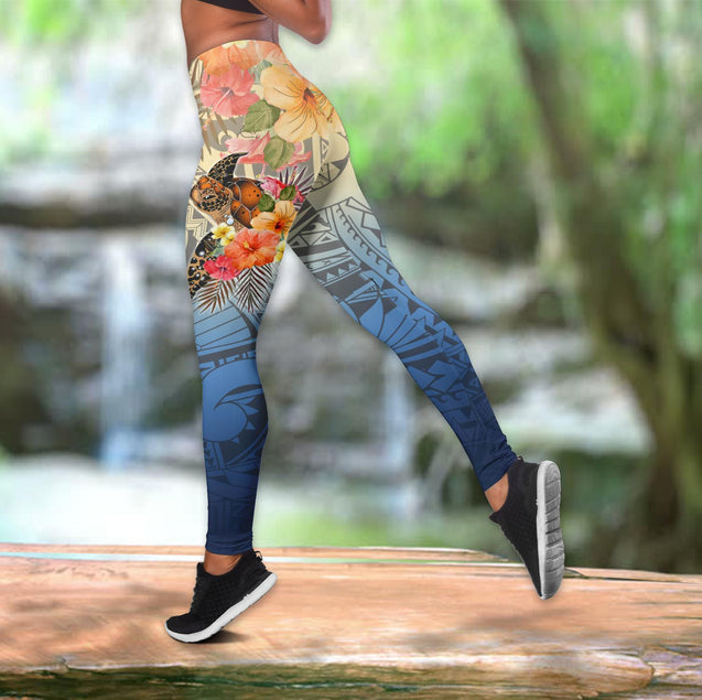 Polynesian Tattoo Turtle Hibiscus Legging & Tank top-ML