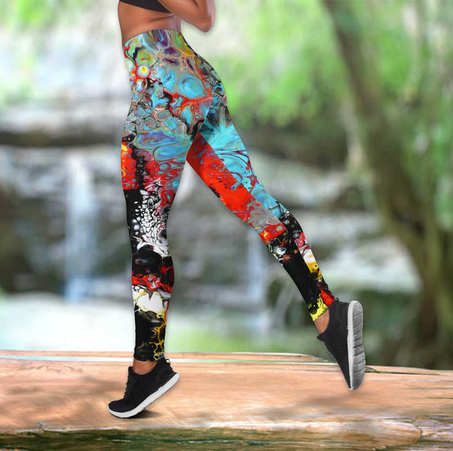 Amazing Colorful Oil 3D Over Printed Legging & Tank top-ML