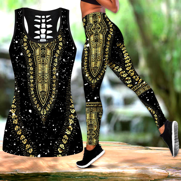 African Golden Luxury Pattern III Legging & Tank top-ML