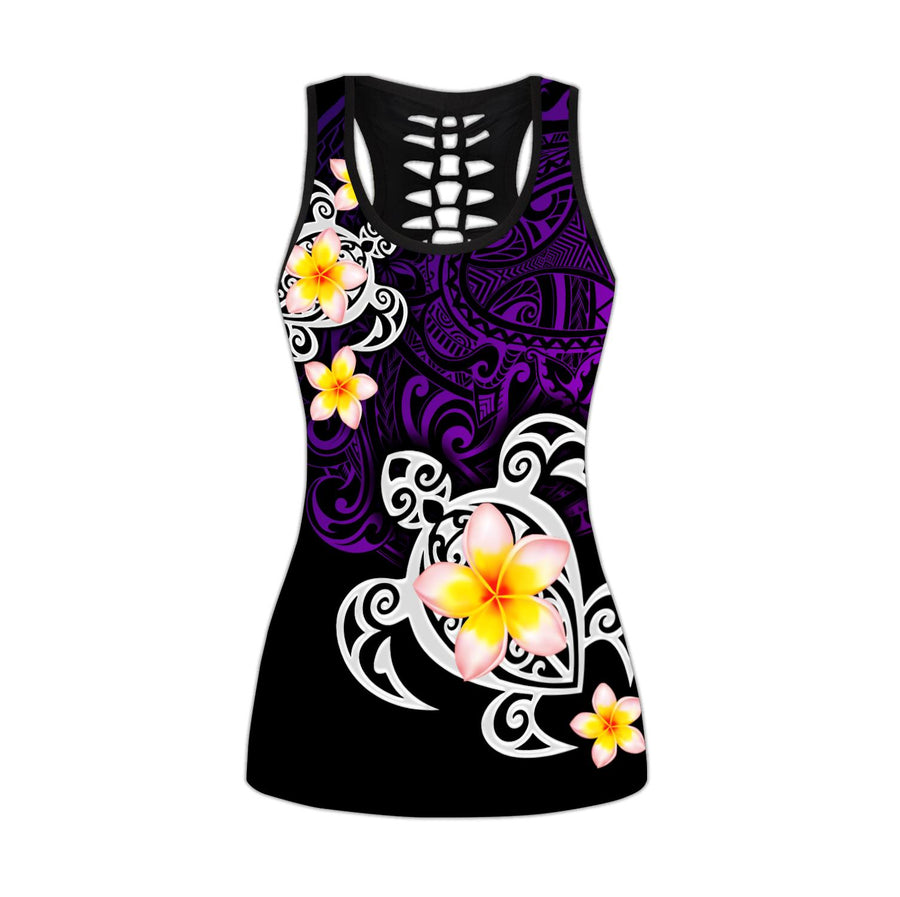 Polynesian Tattoo Turtle Purple Legging & Tank top-ML