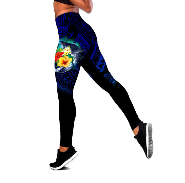 Amazing Kanaka Maoli Humpback Whale with Tropical Flowers Legging & Tank top-ML