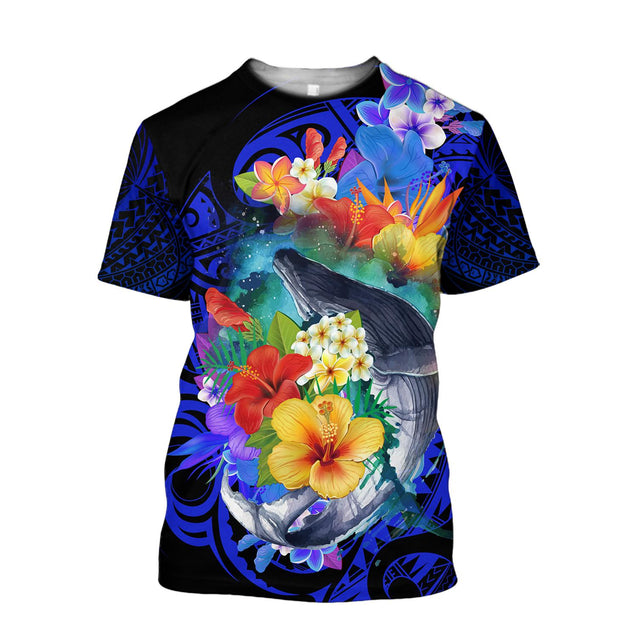 Amazing Kanaka Maoli Humpback Whale with Tropical Flowers Hoodie Tshirt for Men and Women-ML