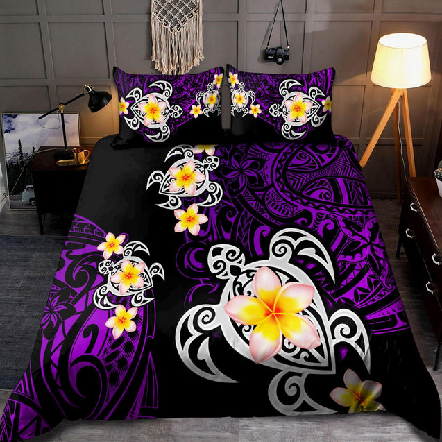 Amazing Polynesian Tattoo Purple Turtle Bedding Set-ML