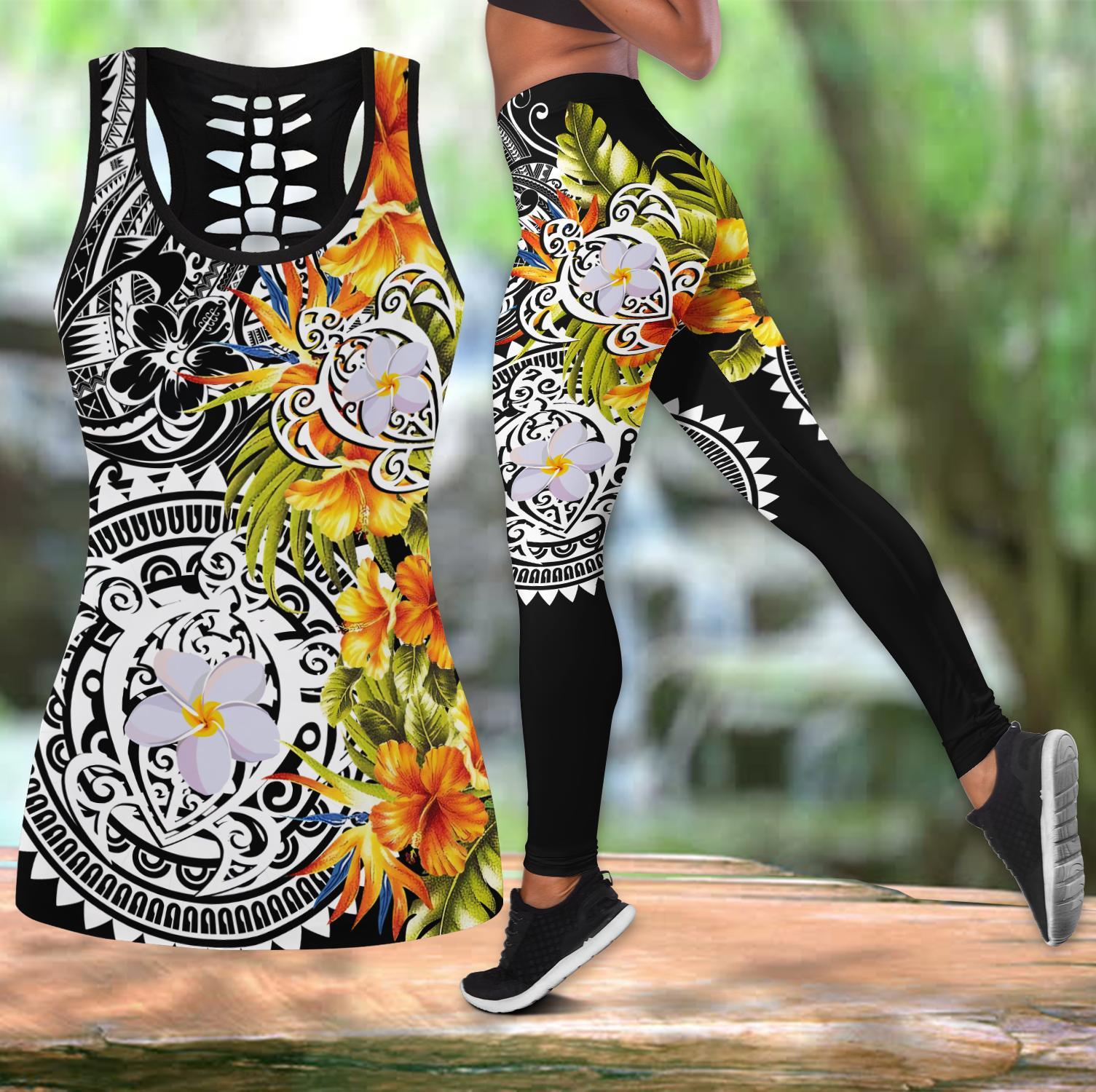 Amazing Polynesian Turtle Tattoo & Hibiscus Legging & Tank top-ML