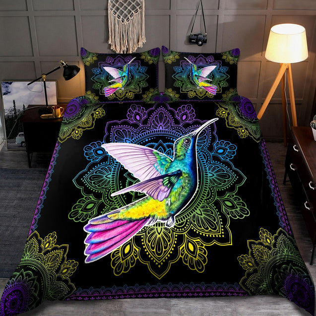 Amazing Rainbow Hummingbird Mandala Bedding Set-ML