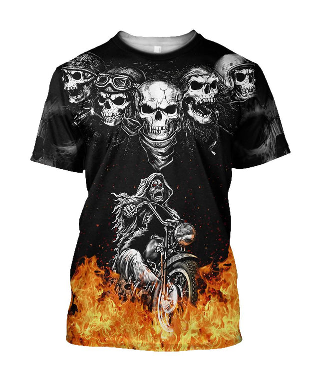 Biker Skulls On The Fire Hoodie For Men And Women