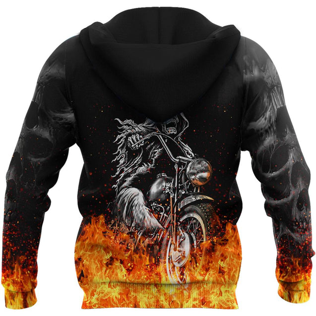 Biker Skulls On The Fire Hoodie For Men And Women