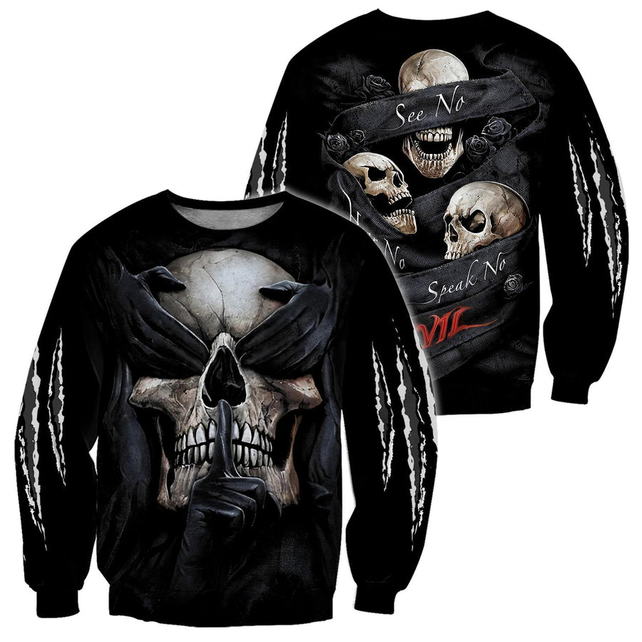 Hear No Evil,  See No Evil, Speak No Evil Skull 3D All Over Printed Combo Sweater + Sweatpant