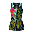 Amazing Polynesian Turquoise - Gold Tribal Pattern and Hisbiscus Plumeria Legging & Tank top-ML