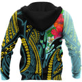 Amazing Polynesian Turquoise - Gold Tribal Pattern and Hisbiscus Plumeria Hoodie for Men and Women-ML