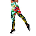 Amazing Polynesian Turquoise - Gold Tribal Pattern and Hisbiscus Plumeria Legging & Tank top-ML