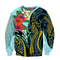 Amazing Polynesian Turquoise - Gold Tribal Pattern and Hisbiscus Plumeria Hoodie for Men and Women-ML