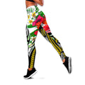 Amazing Polynesian Turquoise Gold Tribal Pattern and Hisbiscus Plumeria Legging & Tank top-ML